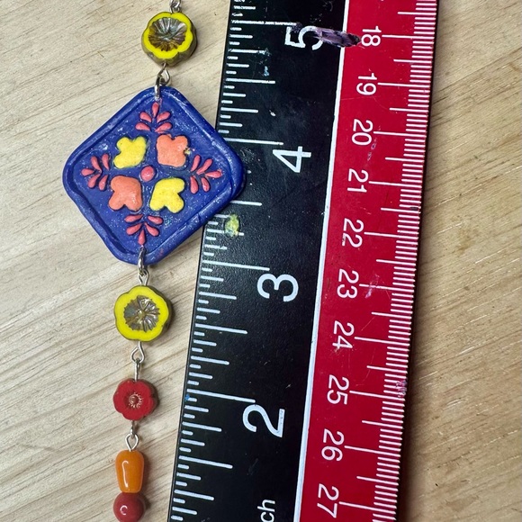 Hand crafted Blue Polymer Clay Bracelet Mexican Tile Design with Czech Glass - Picture 4 of 5